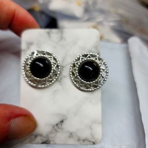 Earrings Sarah Cov Coventry Clip Earrings Silver Black Vintage